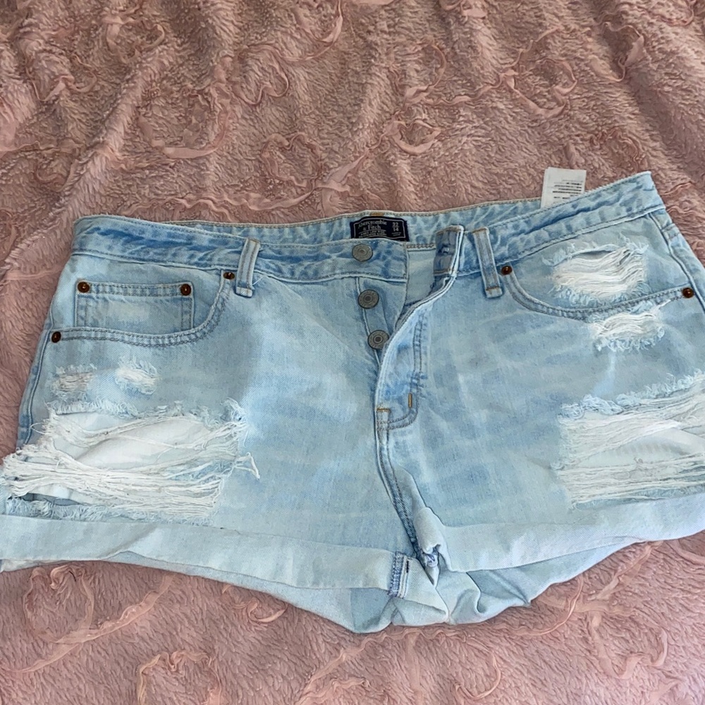 Abercrombie & Fitch Light Blue Ripped Jean Shorts